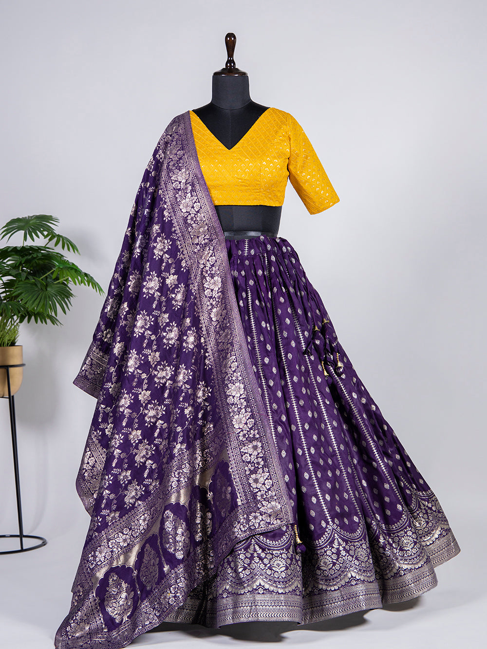 Purple Color Weaving work Jacquard Lehenga Choli