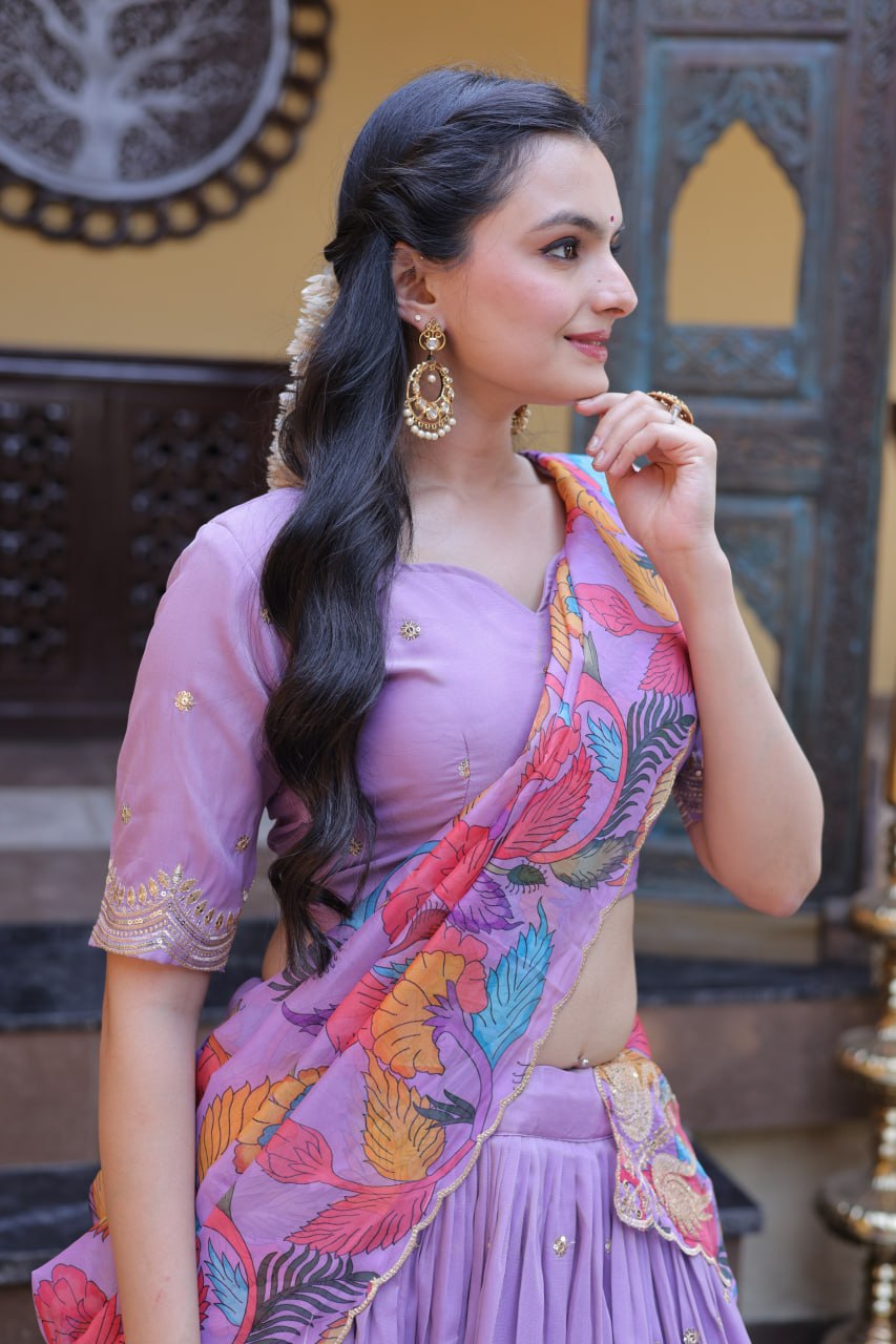 Lavendar Cosmos Silk Sequins Lehenga Choli