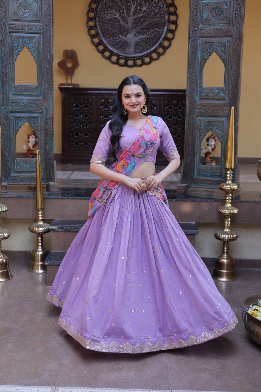 Lavendar Cosmos Silk Sequins Lehenga Choli
