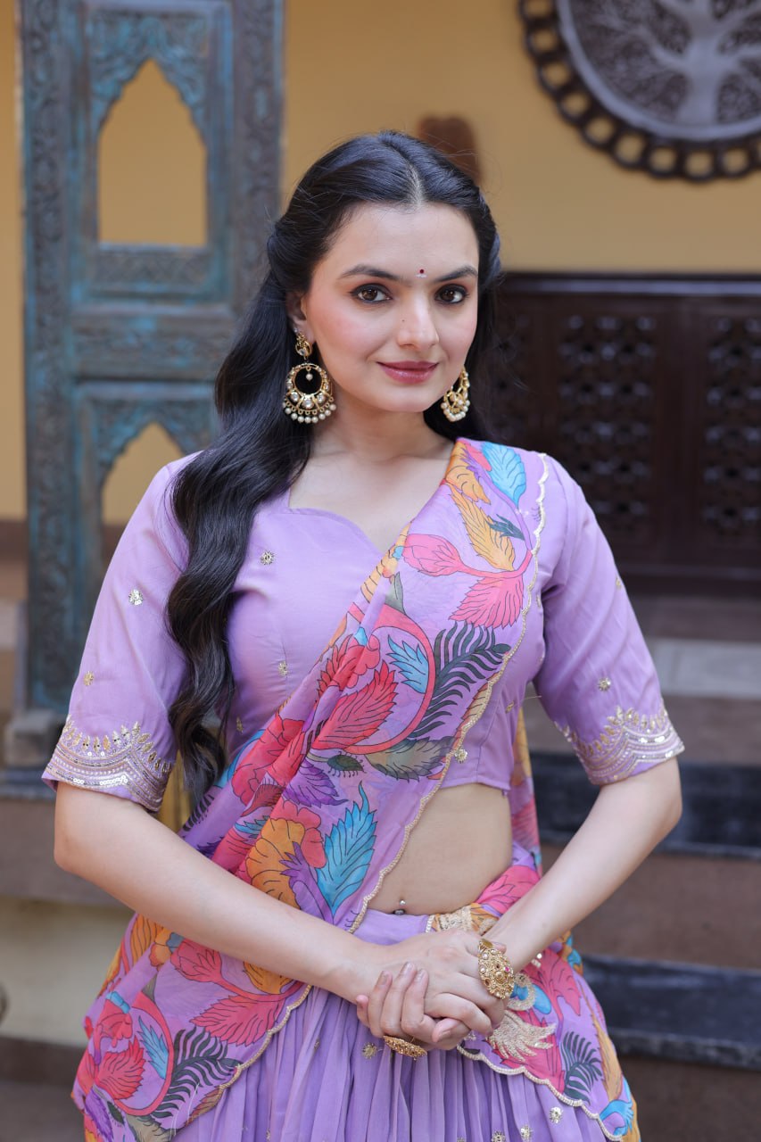 Lavendar Cosmos Silk Sequins Lehenga Choli