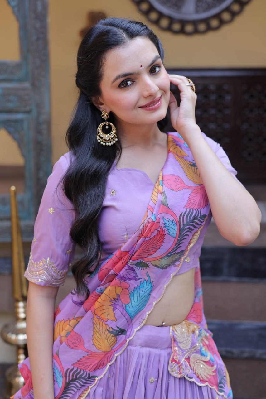 Lavendar Cosmos Silk Sequins Lehenga Choli