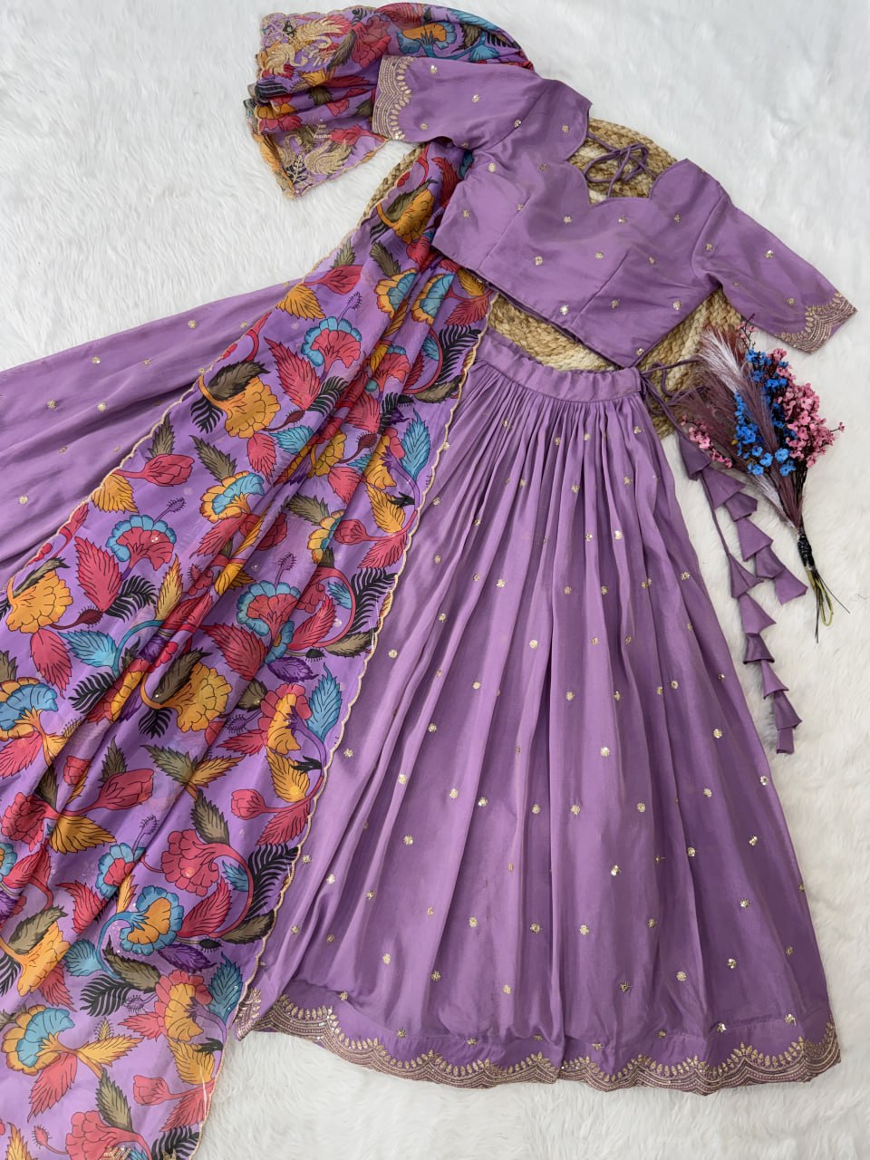 Lavendar Cosmos Silk Sequins Lehenga Choli