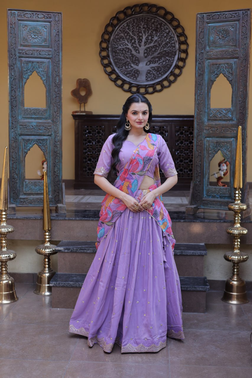 Lavendar Cosmos Silk Sequins Lehenga Choli