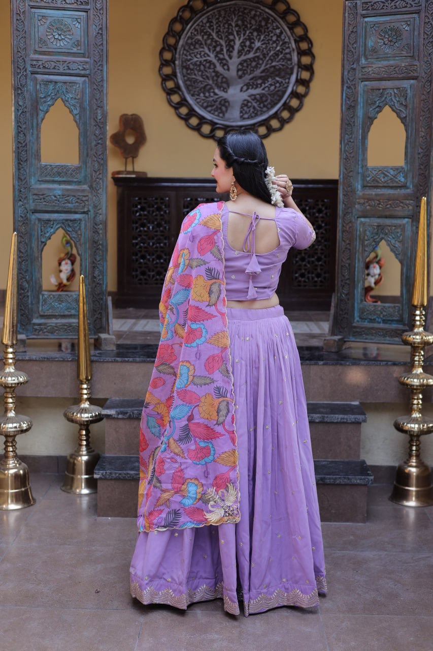Lavendar Cosmos Silk Sequins Lehenga Choli