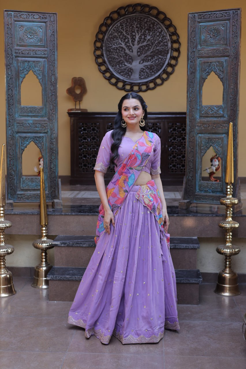 Lavendar Cosmos Silk Sequins Lehenga Choli