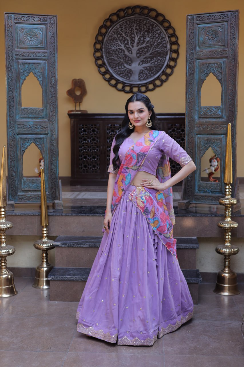 Lavendar Cosmos Silk Sequins Lehenga Choli