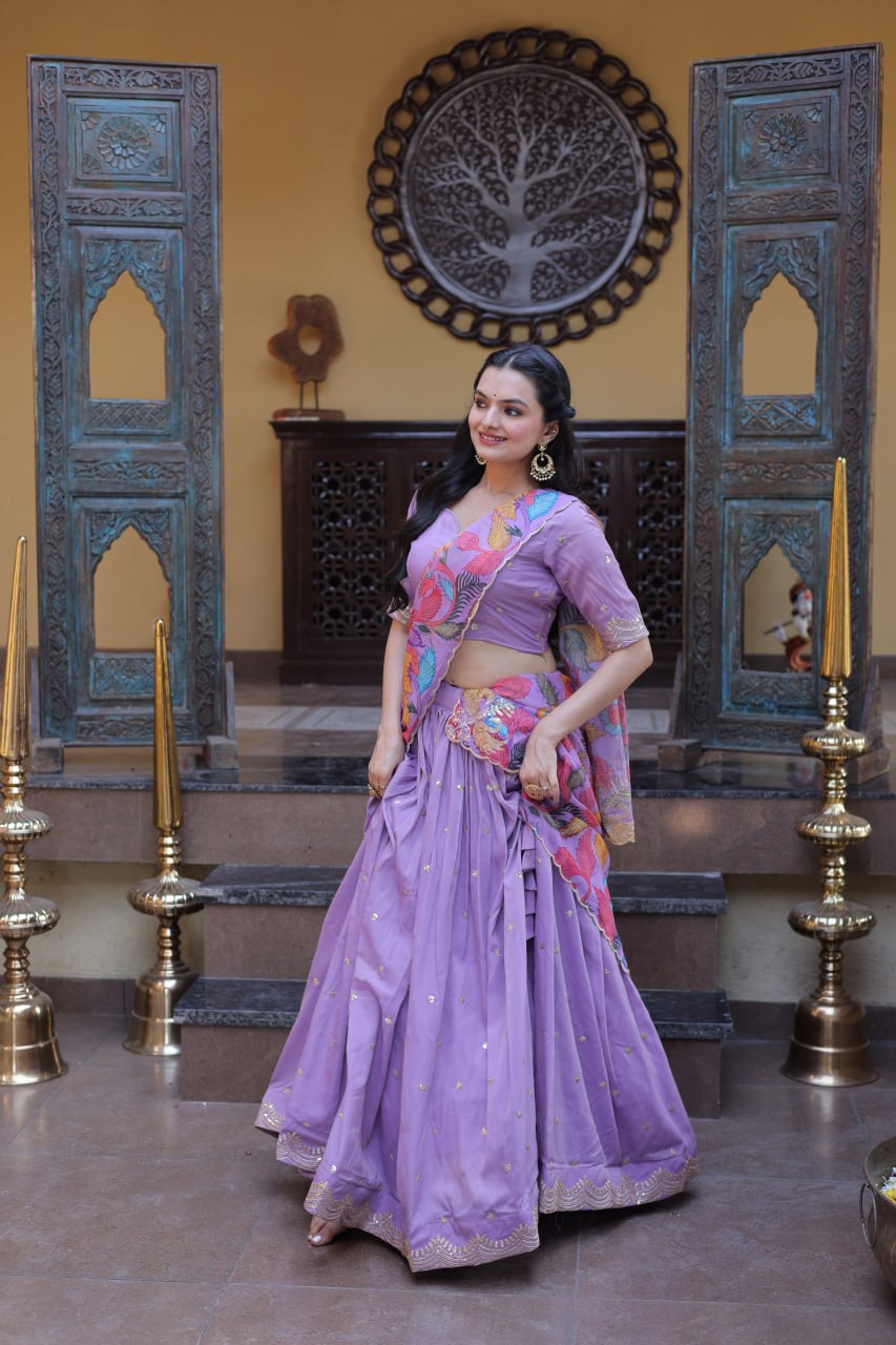 Lavendar Cosmos Silk Sequins Lehenga Choli