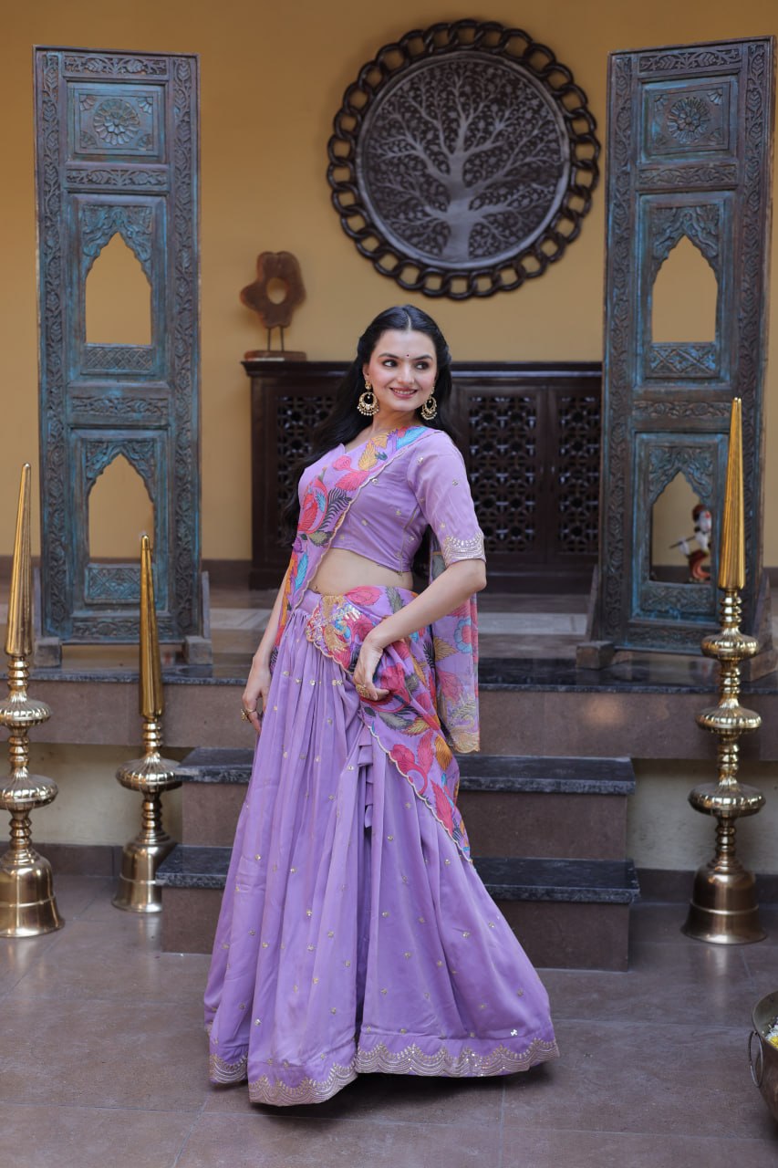 Lavendar Cosmos Silk Sequins Lehenga Choli
