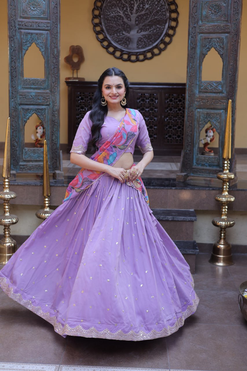 Lavendar Cosmos Silk Sequins Lehenga Choli