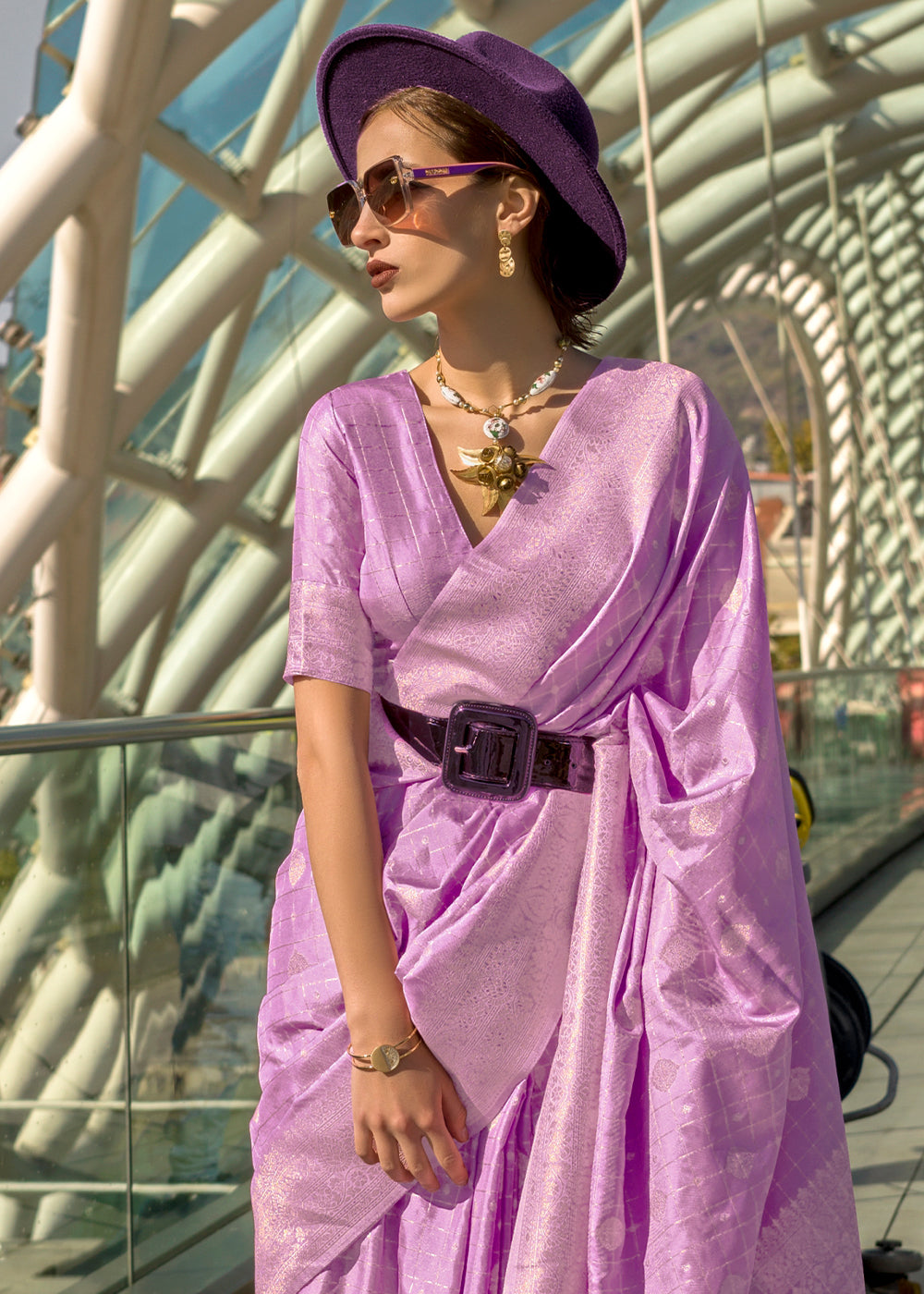 Lavender Elegant Banarasi Blended Silk Saree – Handwoven Heritage for Special Occasions