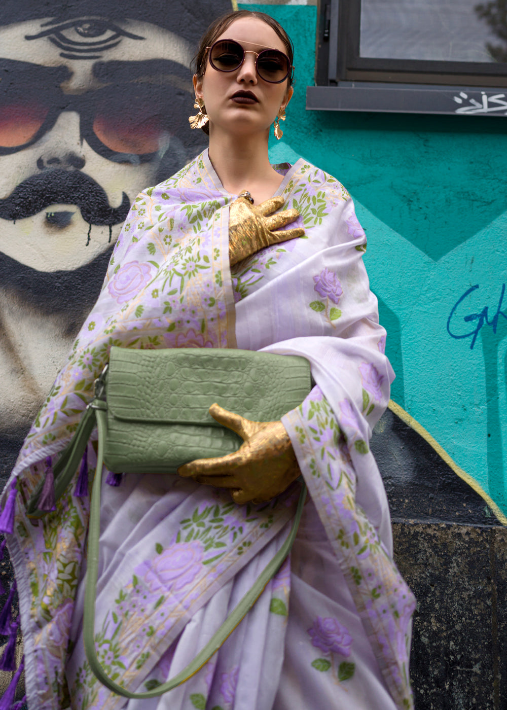Lavender Banarasi Silk Saree with Zari Kashmiri Weaving  & Unstitched Blouse