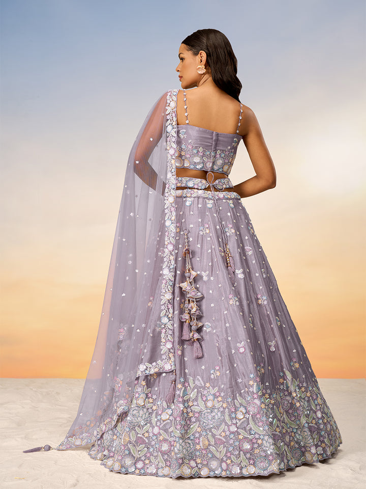 Mauve Chiffon Sequins and thread embroidery Semi-Stitched Lehenga choli & Dupatta