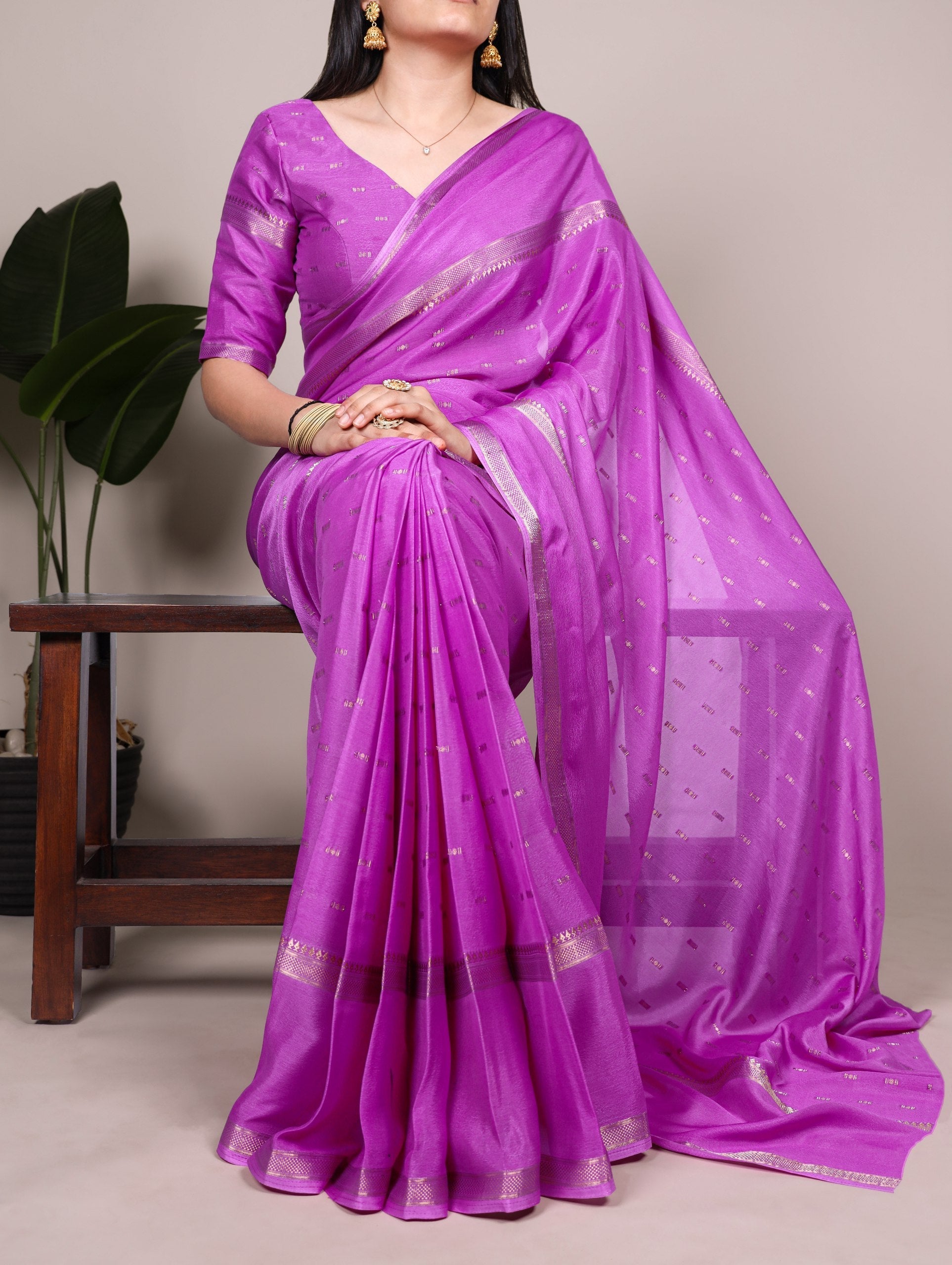Lavender Designer Crepe Weaving Saree with Matching Unstitched Crepe Blouse – Elegant Traditional Wear