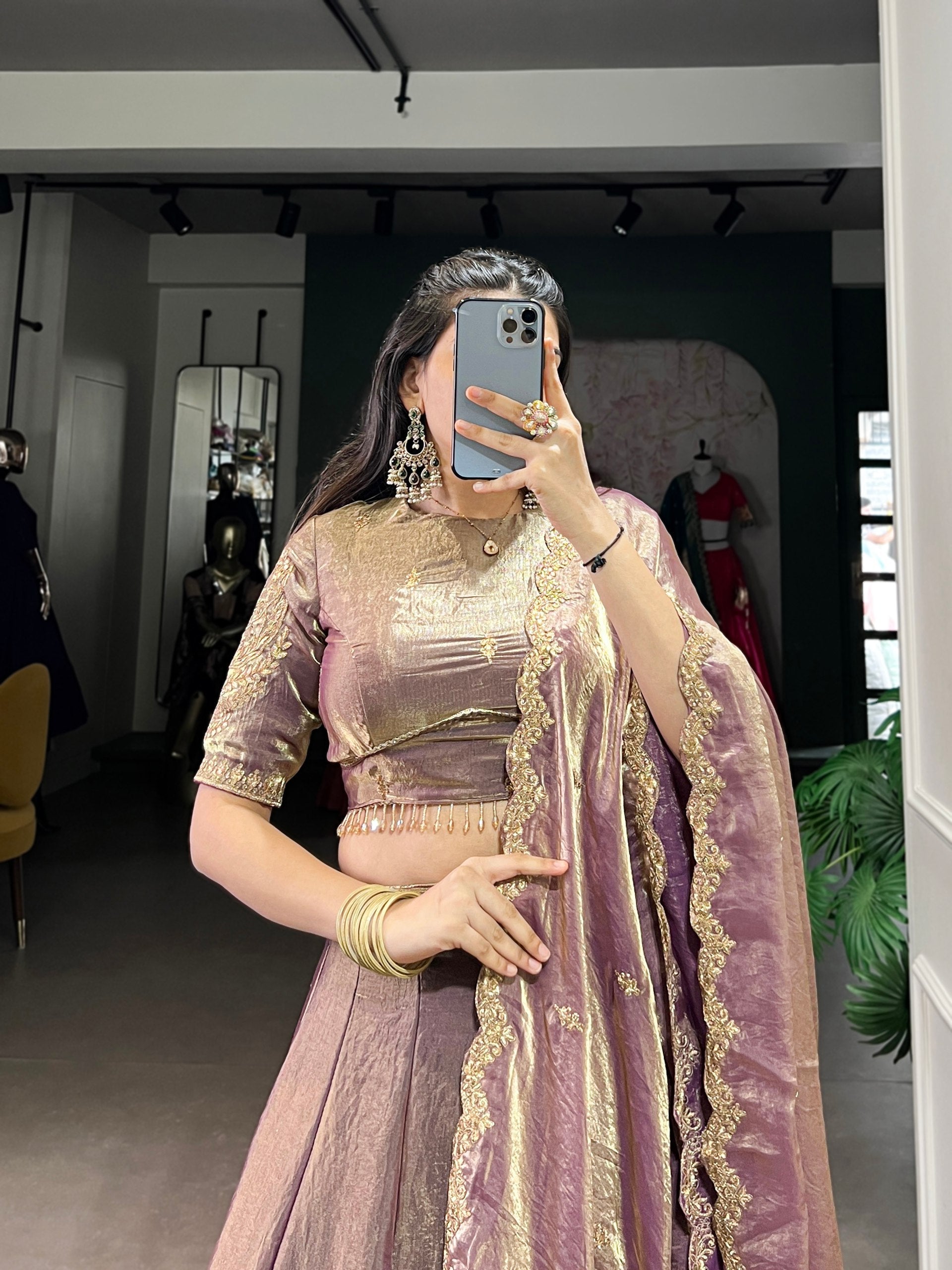 Lavender Designer Fendi Lehenga Choli Set with Sequins & Thread Embroidery  Heavy Flair Stitched Lehenga with Dupatta