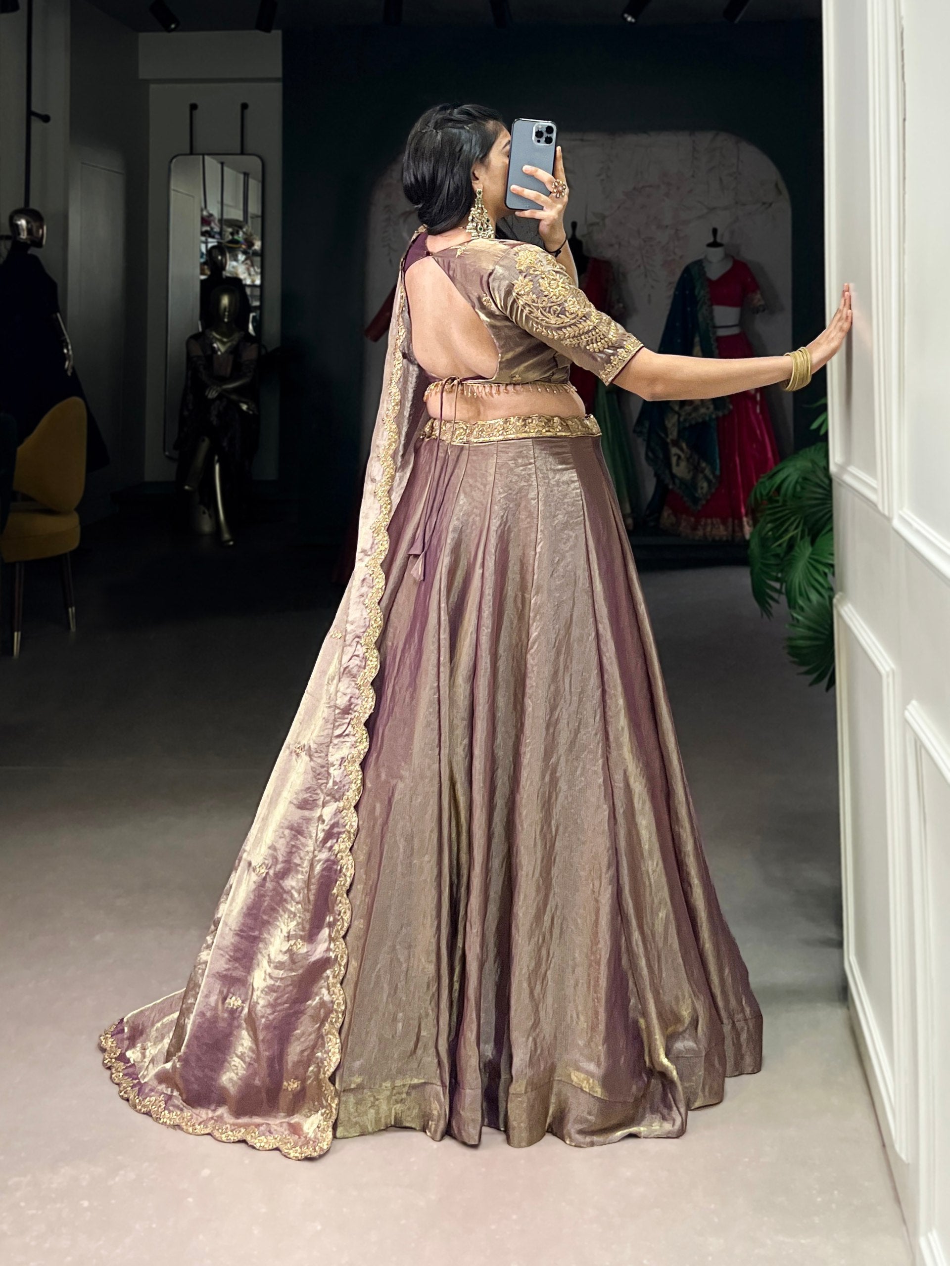 Lavender Designer Fendi Lehenga Choli Set with Sequins & Thread Embroidery  Heavy Flair Stitched Lehenga with Dupatta