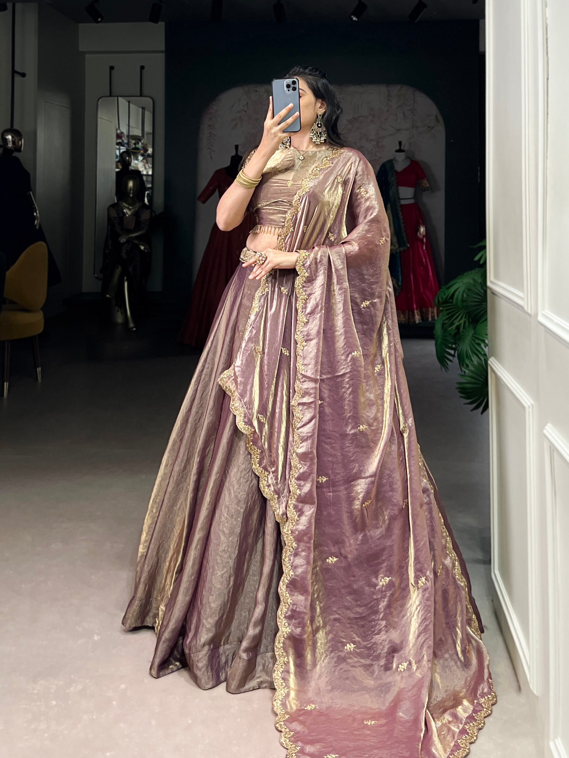 Lavender Designer Fendi Lehenga Choli Set with Sequins & Thread Embroidery  Heavy Flair Stitched Lehenga with Dupatta