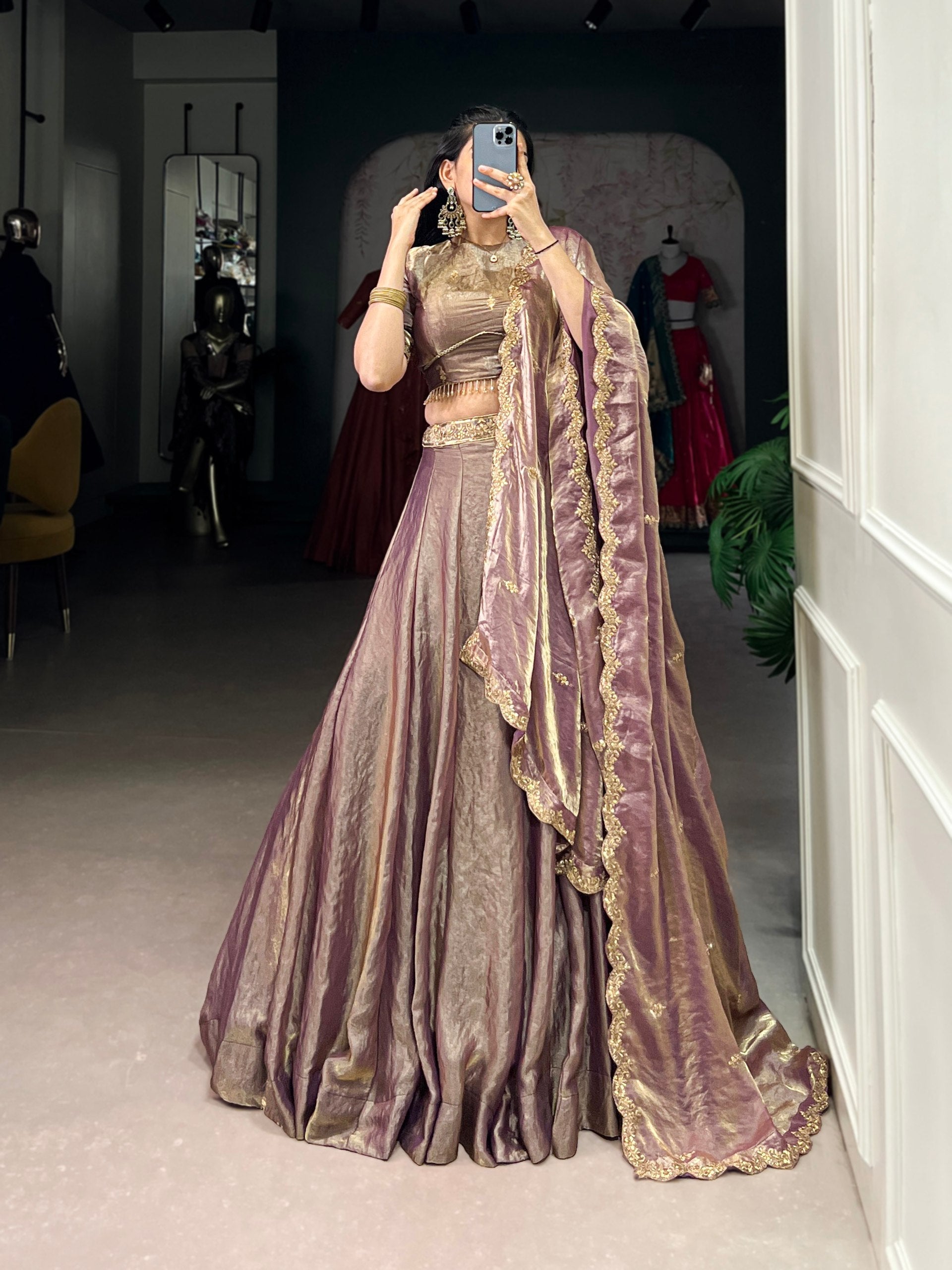 Lavender Designer Fendi Lehenga Choli Set with Sequins & Thread Embroidery  Heavy Flair Stitched Lehenga with Dupatta