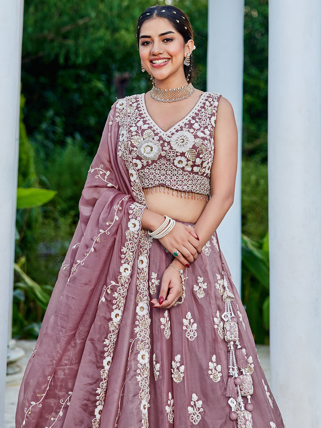 Lavender Designer Organza Sequin & Embroidery Work Lehenga Choli with Dupatta – 4Meter Grand Flair, Fully Stitched
