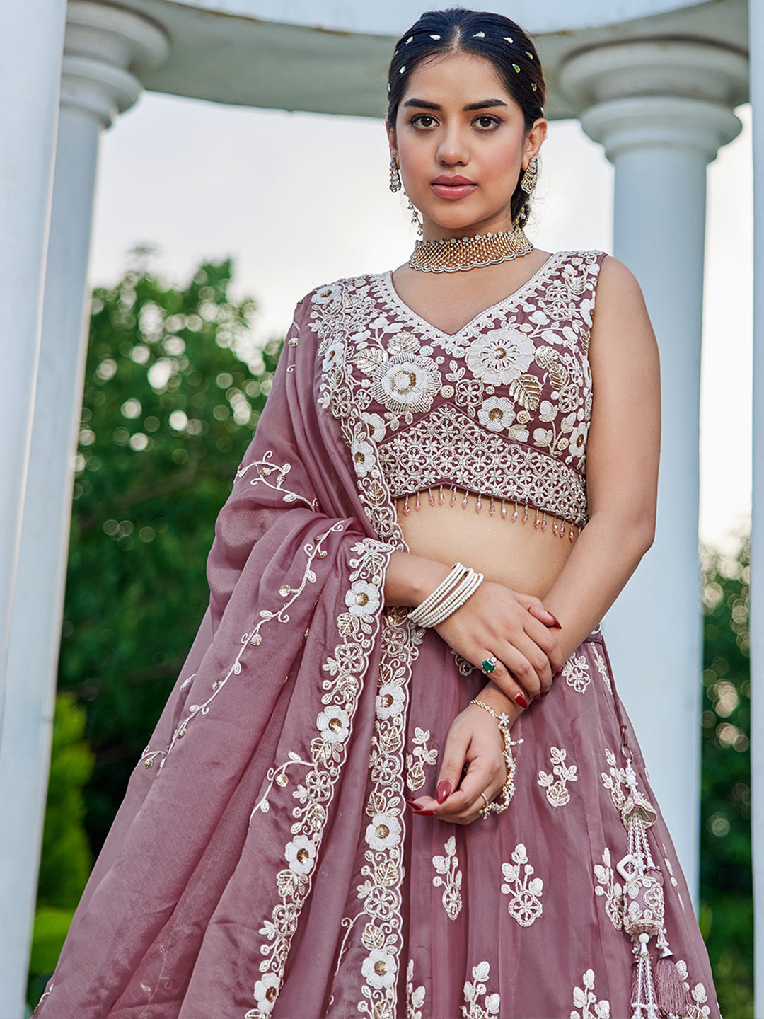 Lavender Designer Organza Sequin & Embroidery Work Lehenga Choli with Dupatta – 4Meter Grand Flair, Fully Stitched