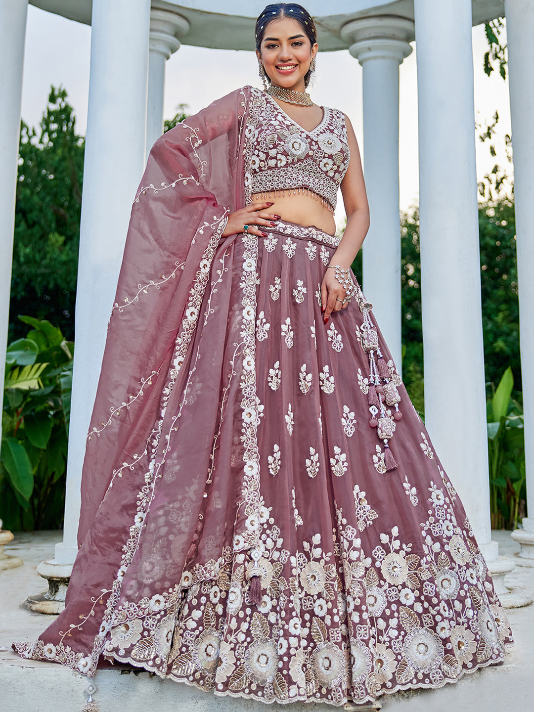 Lavender Designer Organza Sequin & Embroidery Work Lehenga Choli with Dupatta – 4Meter Grand Flair, Fully Stitched