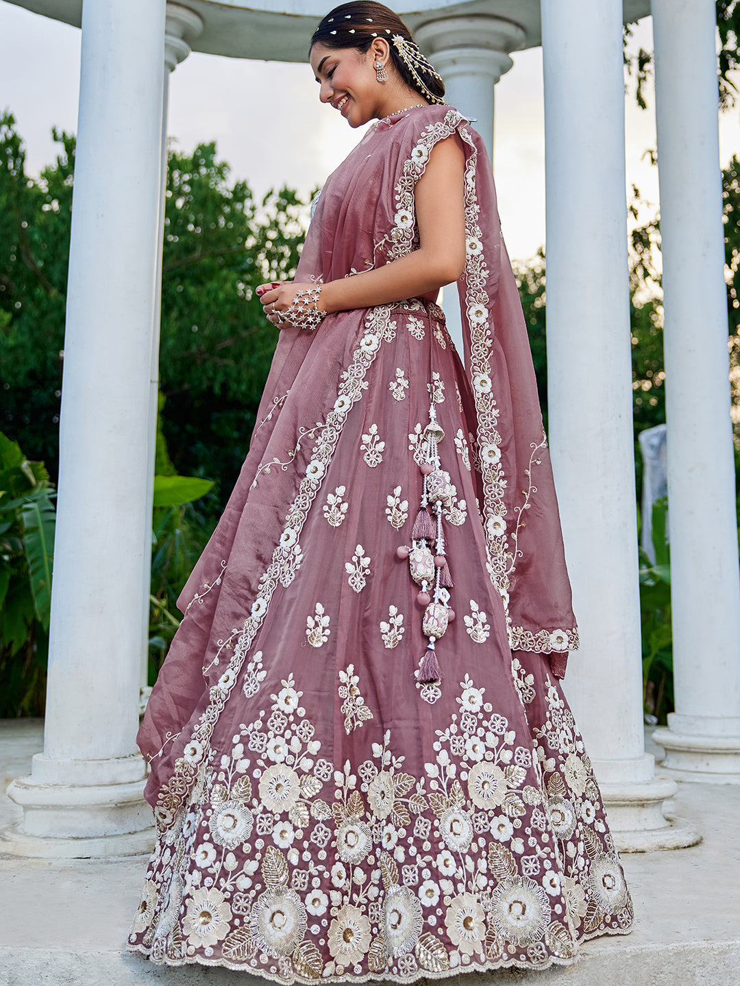 Lavender Designer Organza Sequin & Embroidery Work Lehenga Choli with Dupatta – 4Meter Grand Flair, Fully Stitched