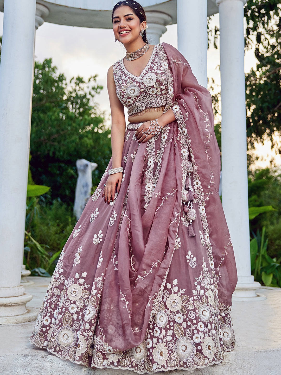 Lavender Designer Organza Sequin & Embroidery Work Lehenga Choli with Dupatta – 4Meter Grand Flair, Fully Stitched