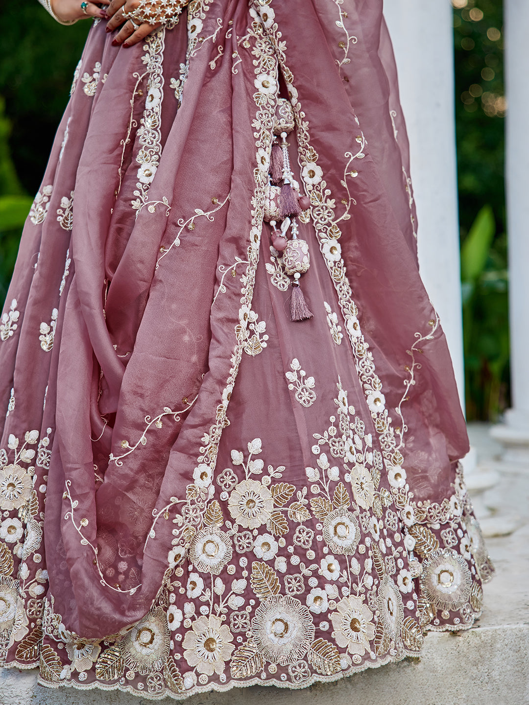 Lavender Designer Organza Sequin & Embroidery Work Lehenga Choli with Dupatta – 4Meter Grand Flair, Fully Stitched