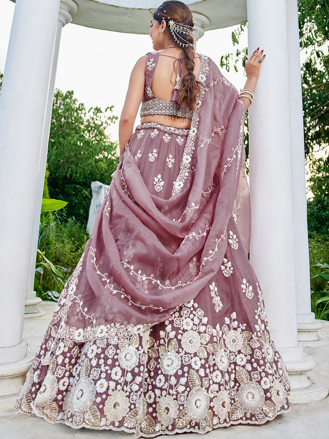 Lavender Designer Organza Sequin & Embroidery Work Lehenga Choli with Dupatta – 4Meter Grand Flair, Fully Stitched