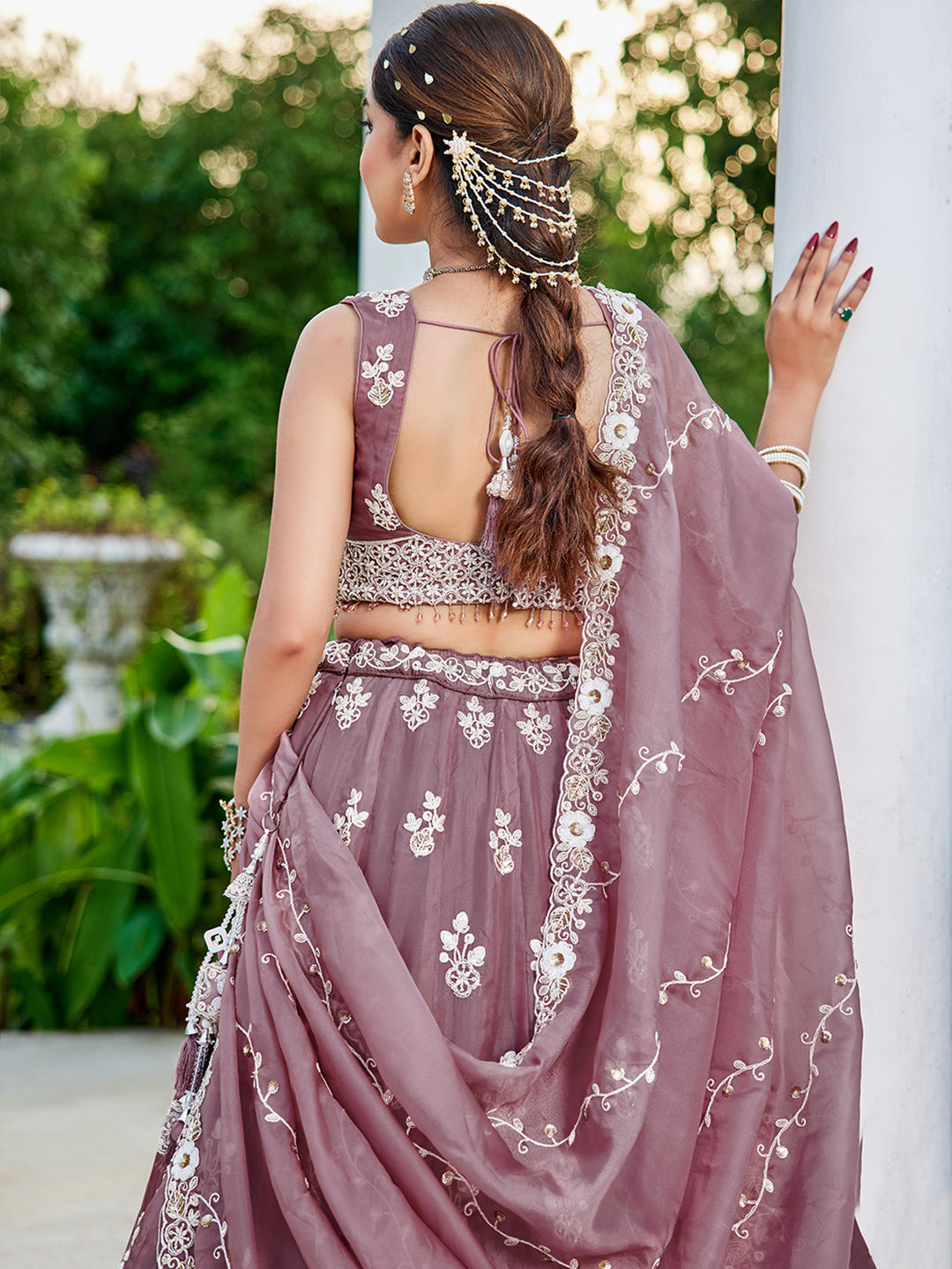 Lavender Designer Organza Sequin & Embroidery Work Lehenga Choli with Dupatta – 4Meter Grand Flair, Fully Stitched
