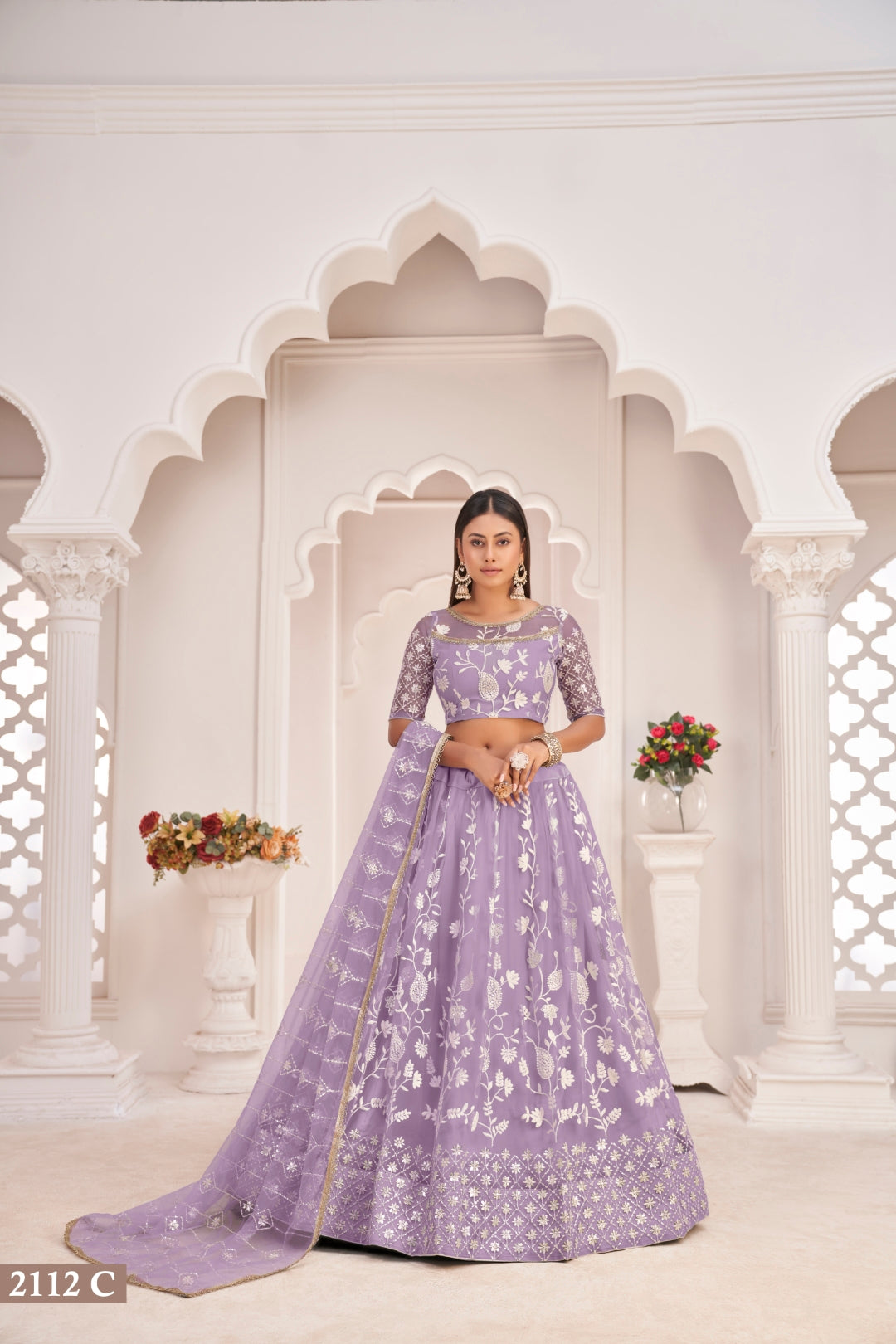 Lavender Elegant Butterfly Net Lehenga with Intricate Embroidery