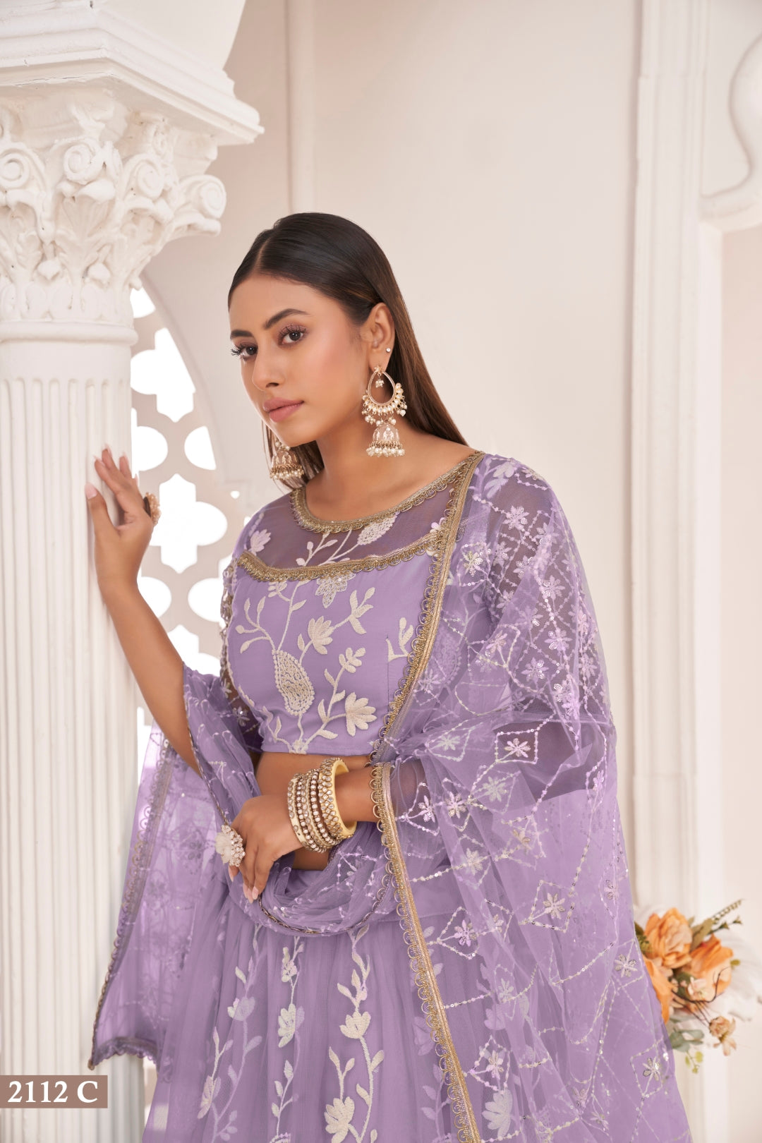 Lavender Elegant Butterfly Net Lehenga with Intricate Embroidery