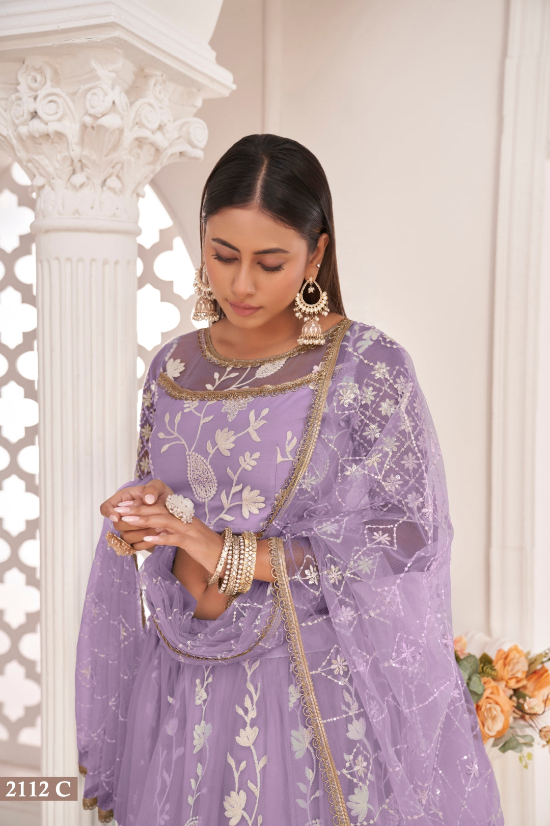 Lavender Elegant Butterfly Net Lehenga with Intricate Embroidery