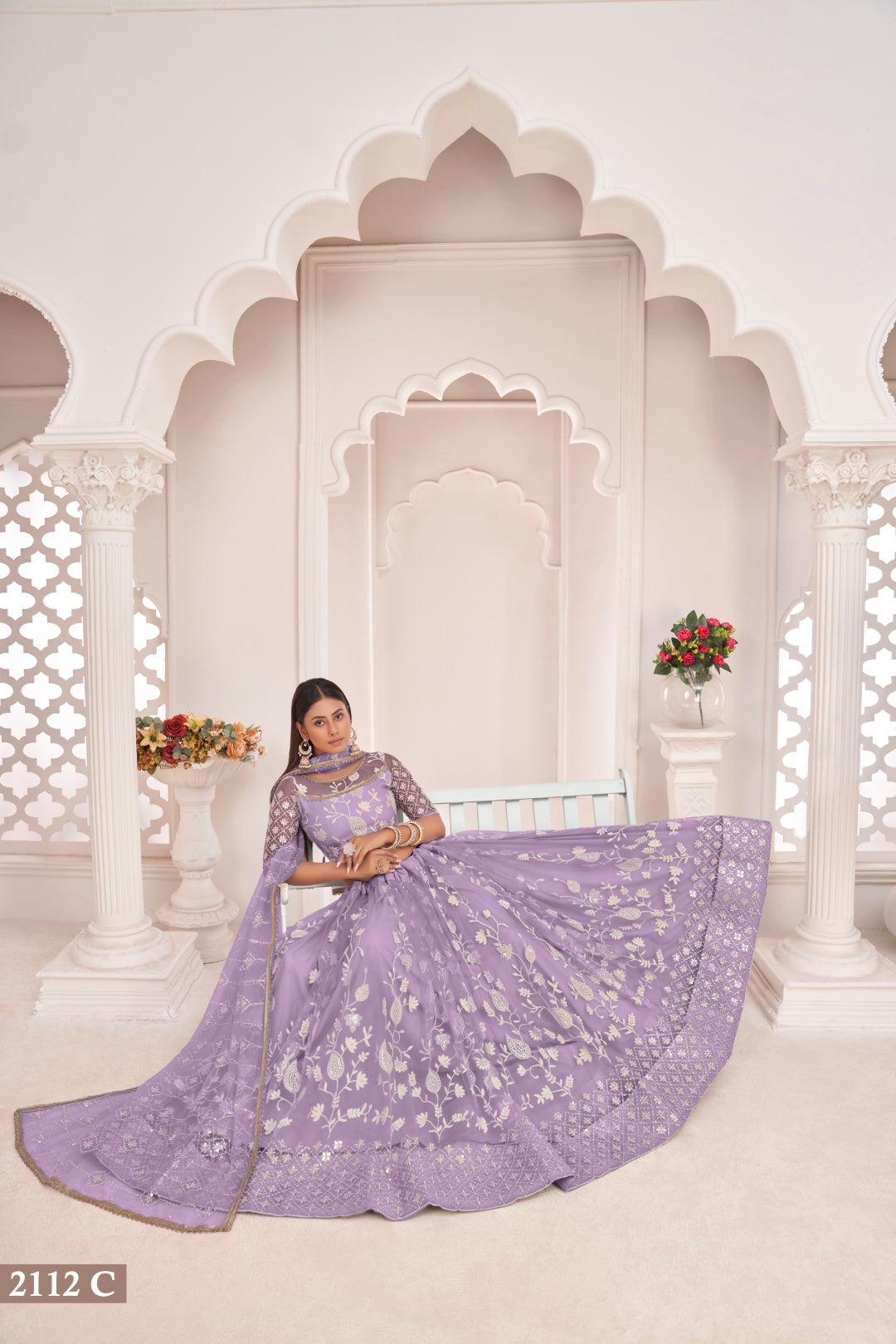 Lavender Elegant Butterfly Net Lehenga with Intricate Embroidery
