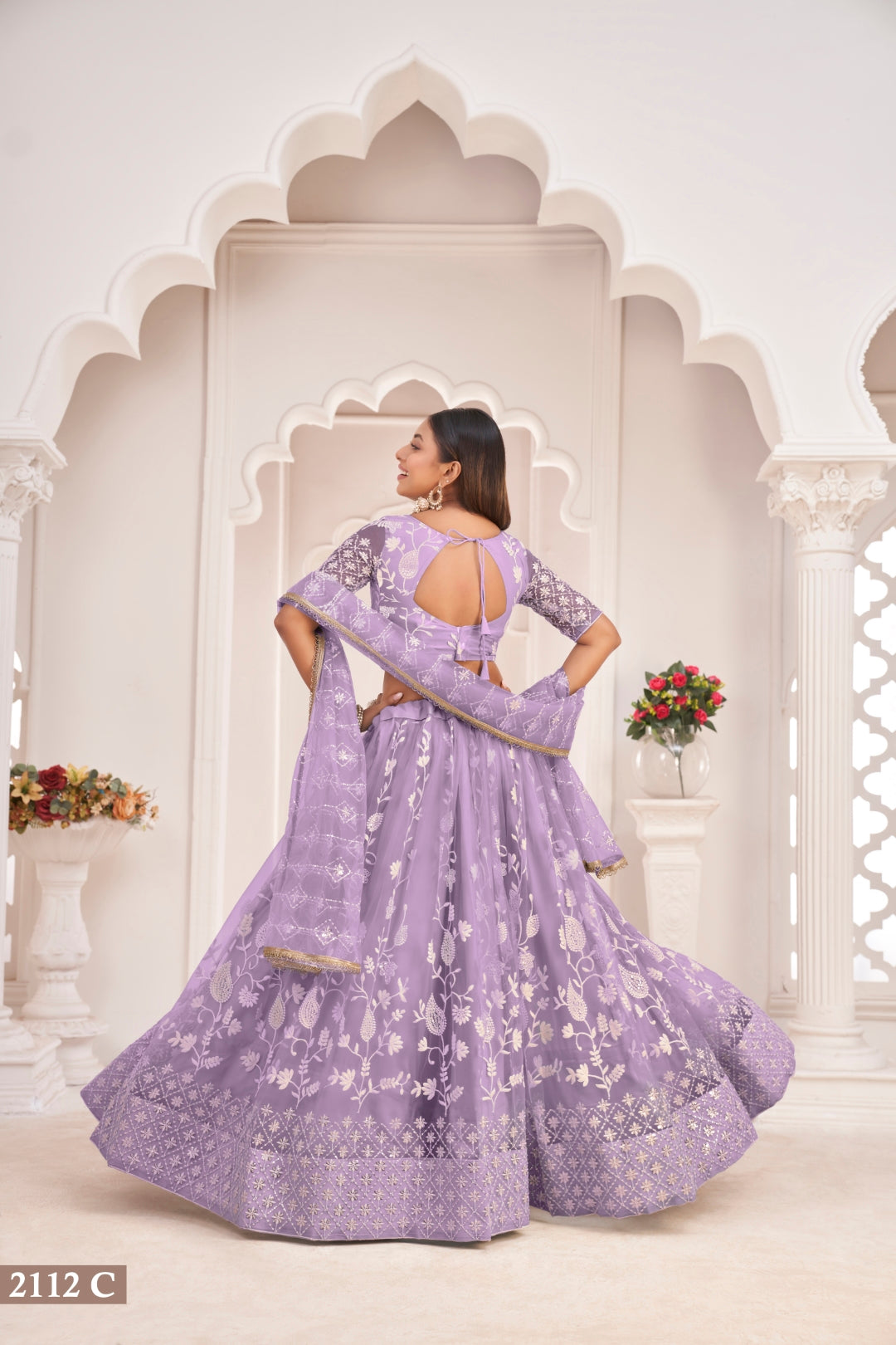 Lavender Elegant Butterfly Net Lehenga with Intricate Embroidery
