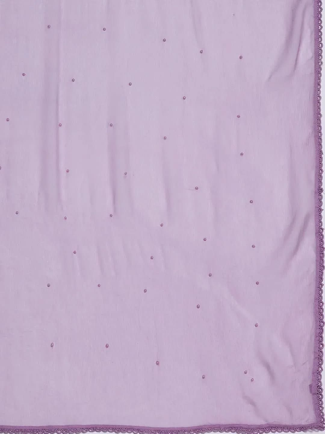 Anouk Lavender Embroidered Cotton Straight Kurta With Trousers & Dupatta