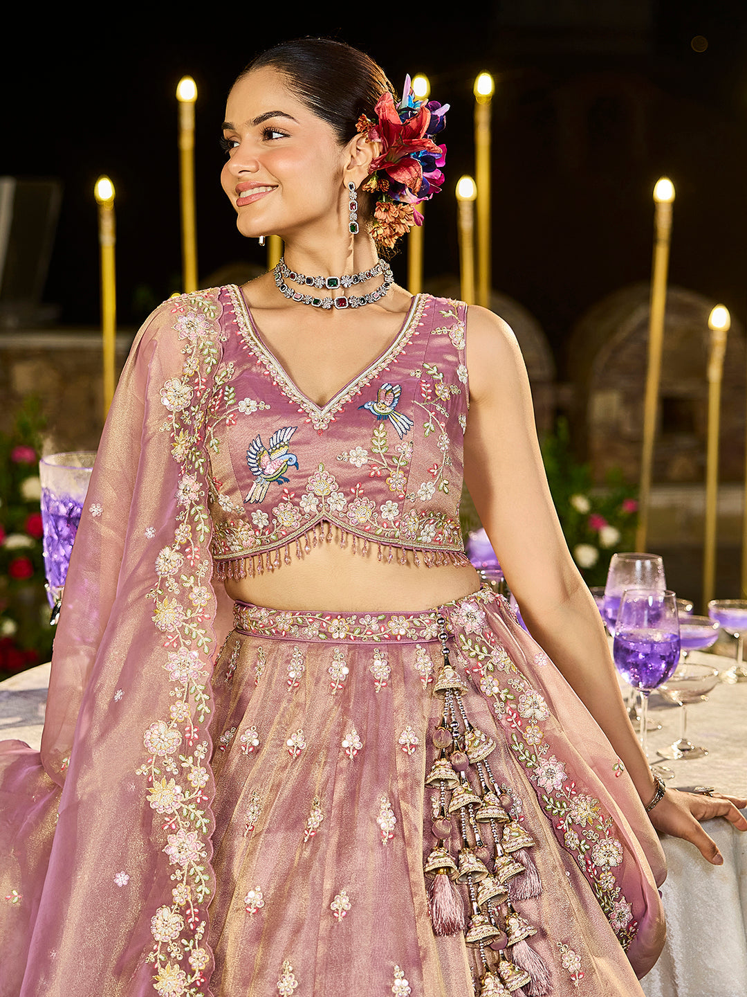 Lavender Luxury Tissue Fabric Sequin & Embroidery Work Lehenga Choli with Dupatta – 4.5 Meter Grand Flair, Fully Stitched