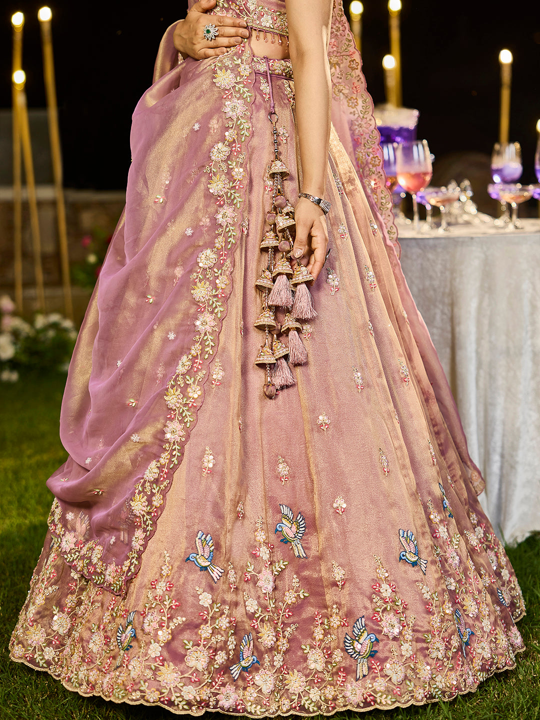 Lavender Luxury Tissue Fabric Sequin & Embroidery Work Lehenga Choli with Dupatta – 4.5 Meter Grand Flair, Fully Stitched
