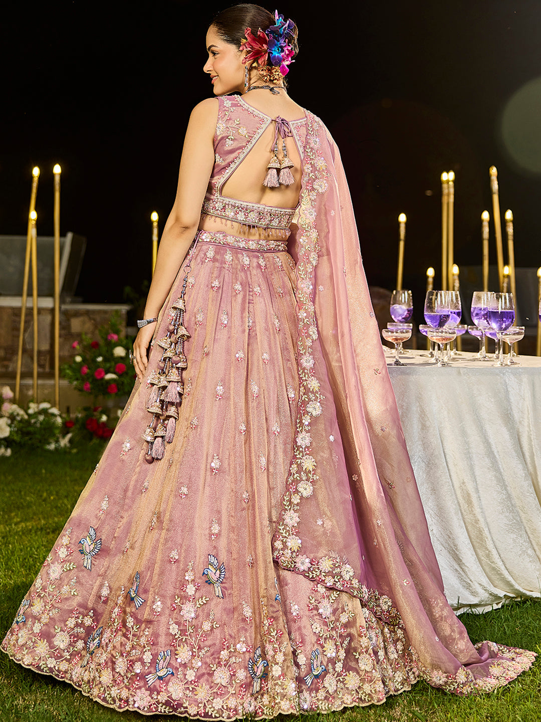 Lavender Luxury Tissue Fabric Sequin & Embroidery Work Lehenga Choli with Dupatta – 4.5 Meter Grand Flair, Fully Stitched