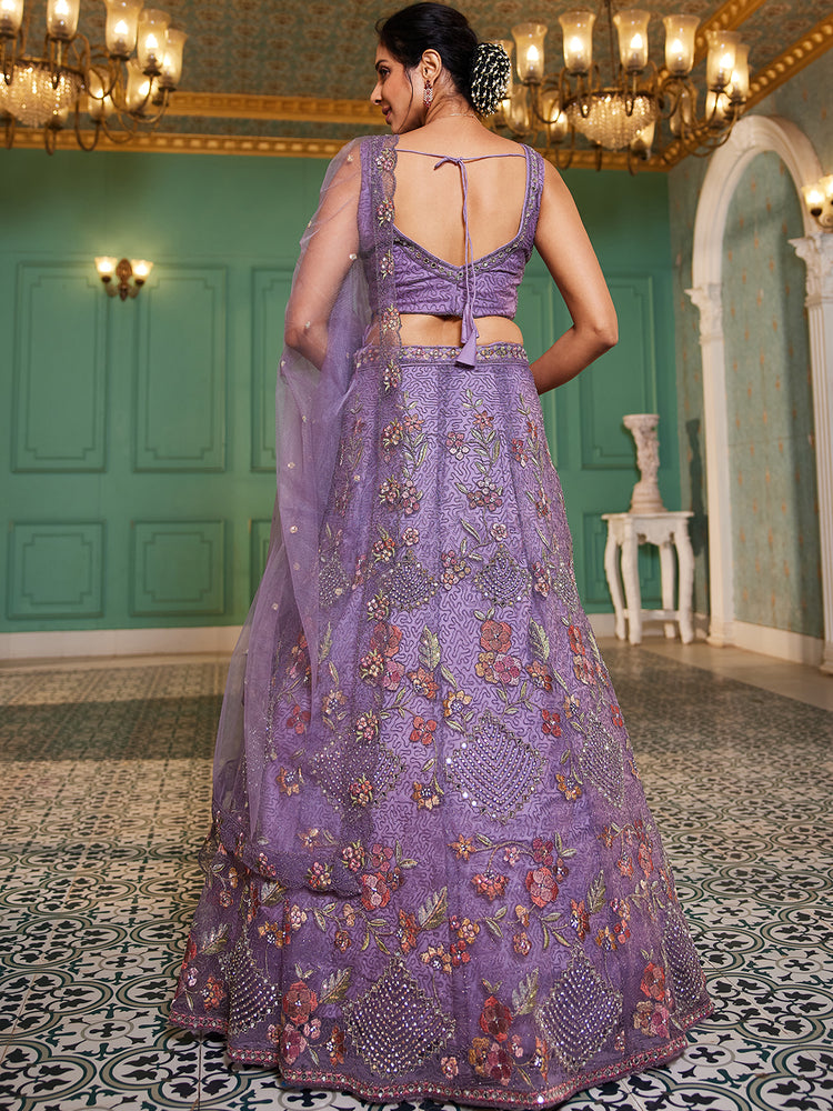 Lavender net with Coding & Zarkan embroidery Semi-Stitched Lehenga choli & Dupatta