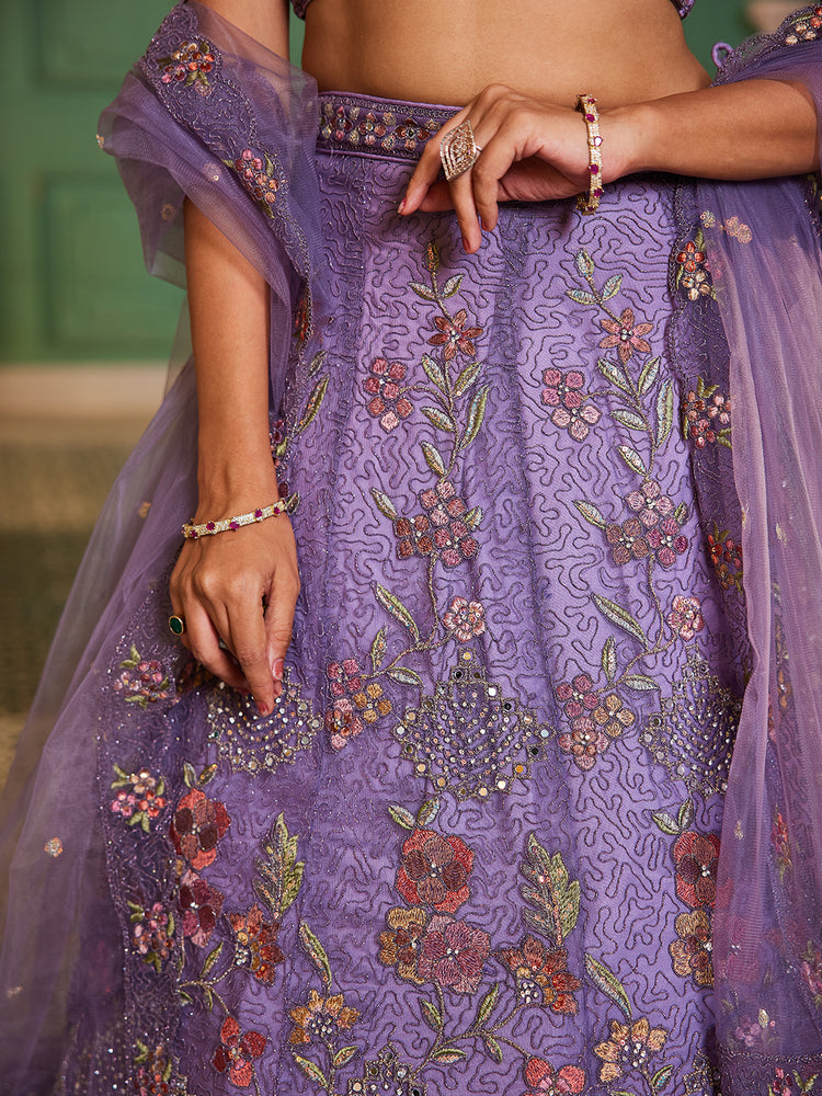 Lavender net with Coding & Zarkan embroidery Semi-Stitched Lehenga choli & Dupatta
