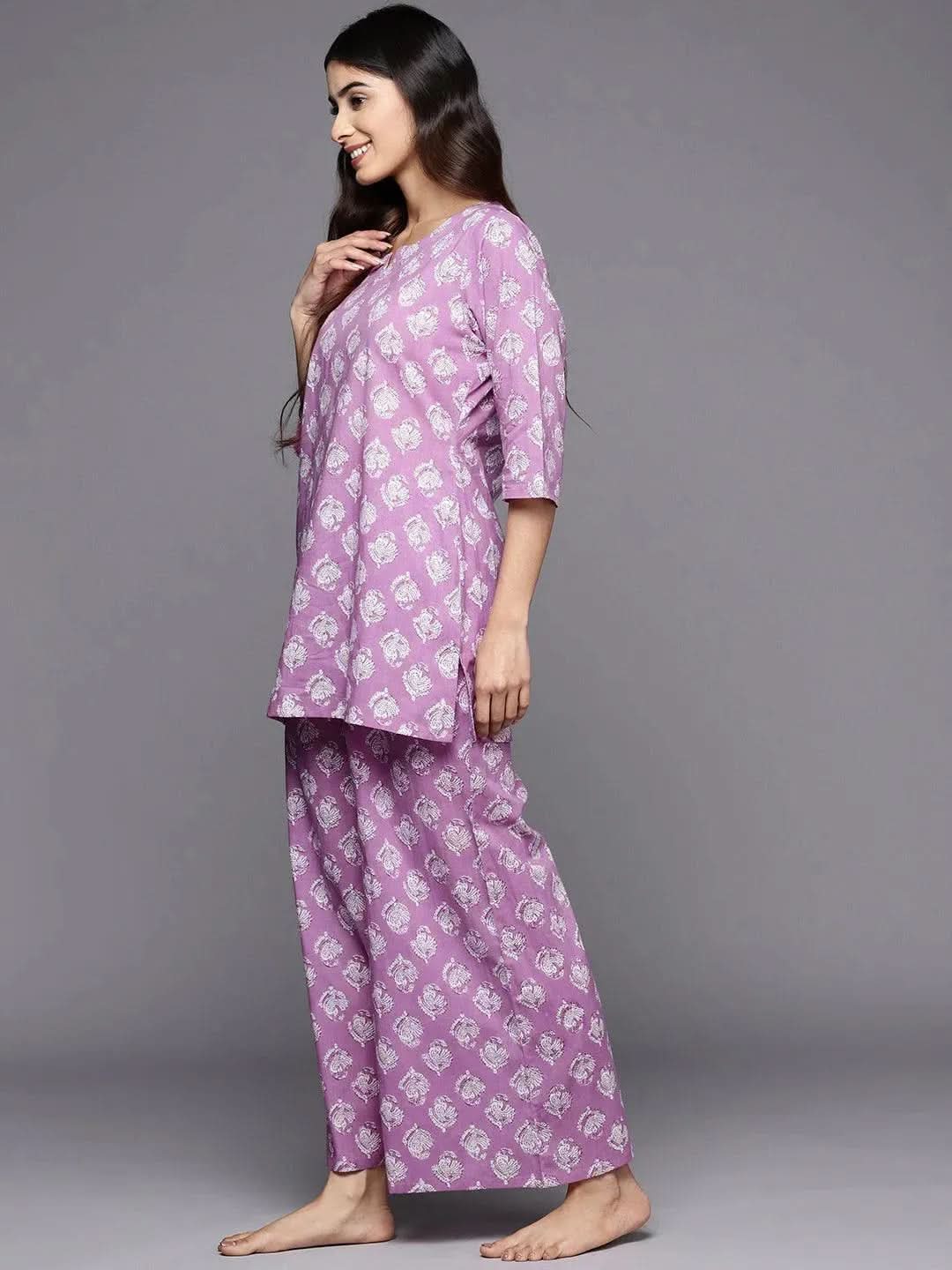 Anouk Lavender Printed Cotton Night Suit