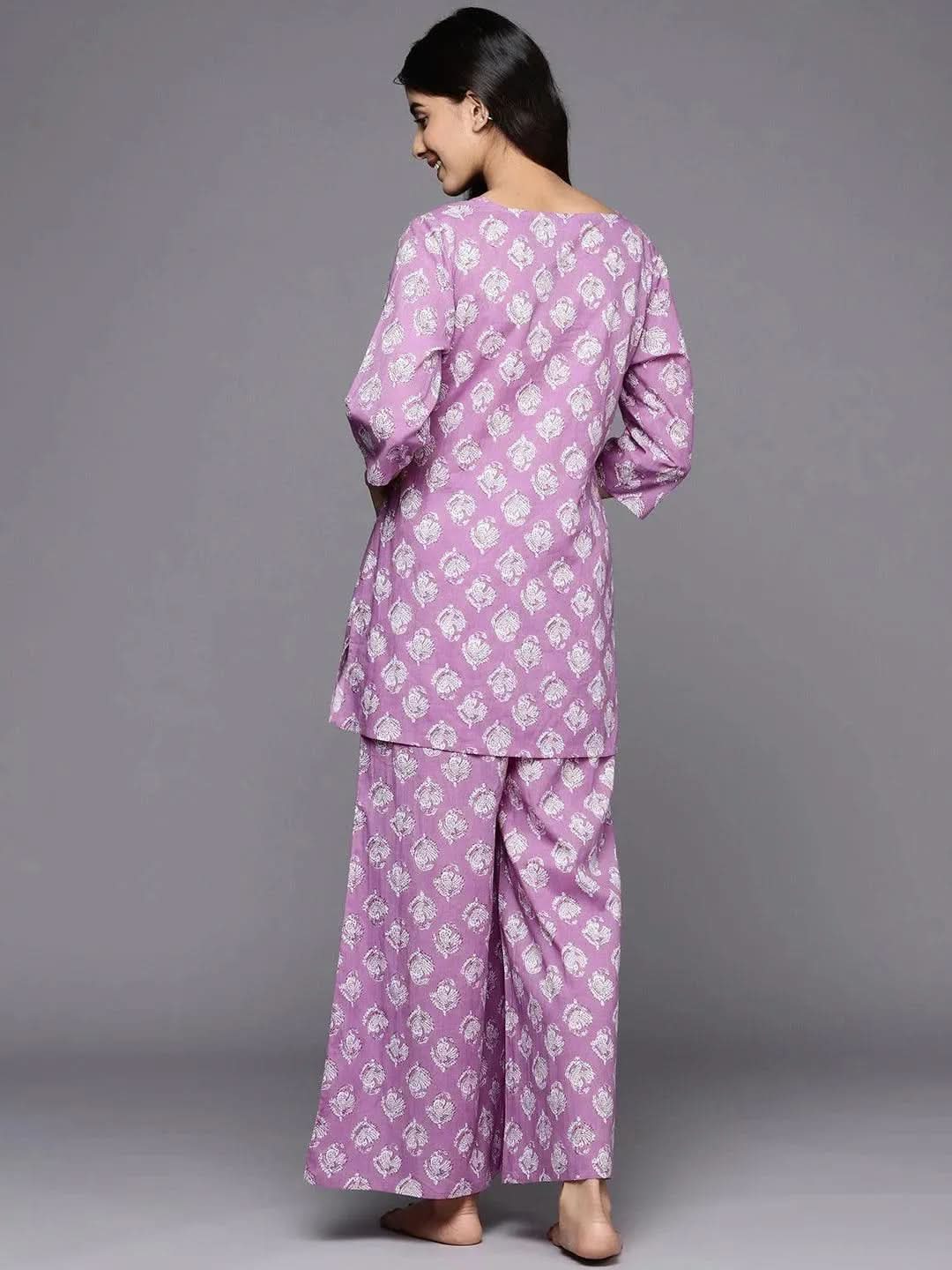 Anouk Lavender Printed Cotton Night Suit
