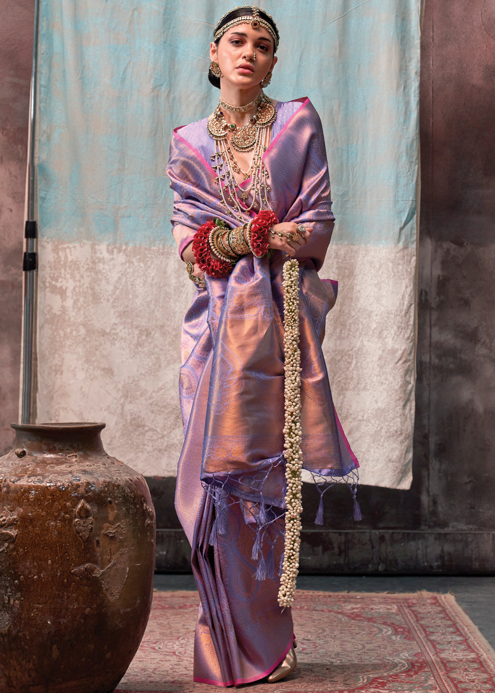 Lavender Regal Banarasi Silk Saree with Gold & Silver Zari Brocade Work