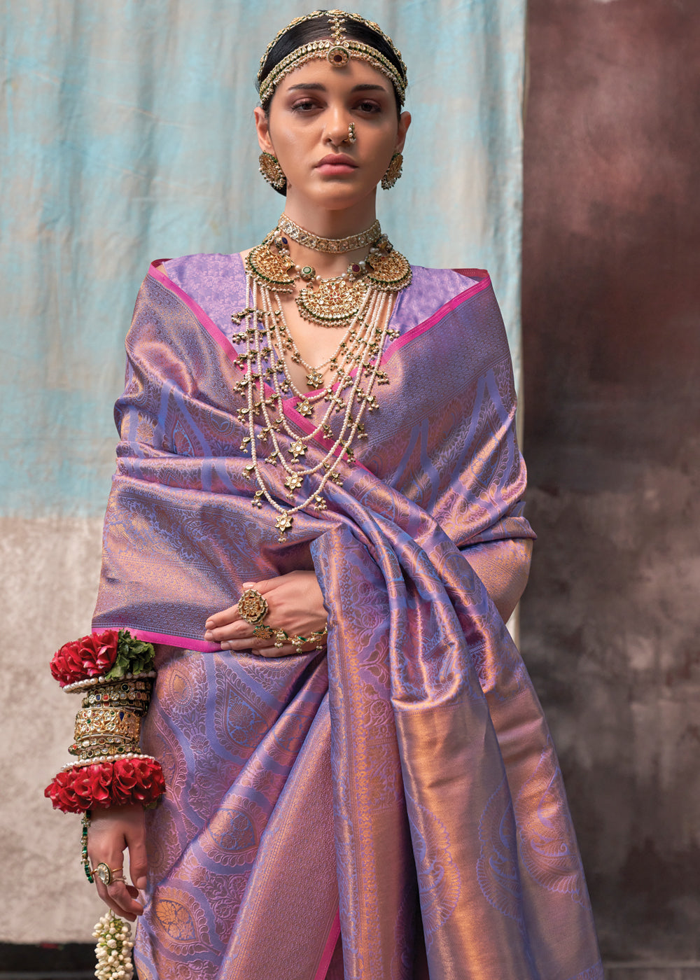 Lavender Regal Banarasi Silk Saree with Gold & Silver Zari Brocade Work