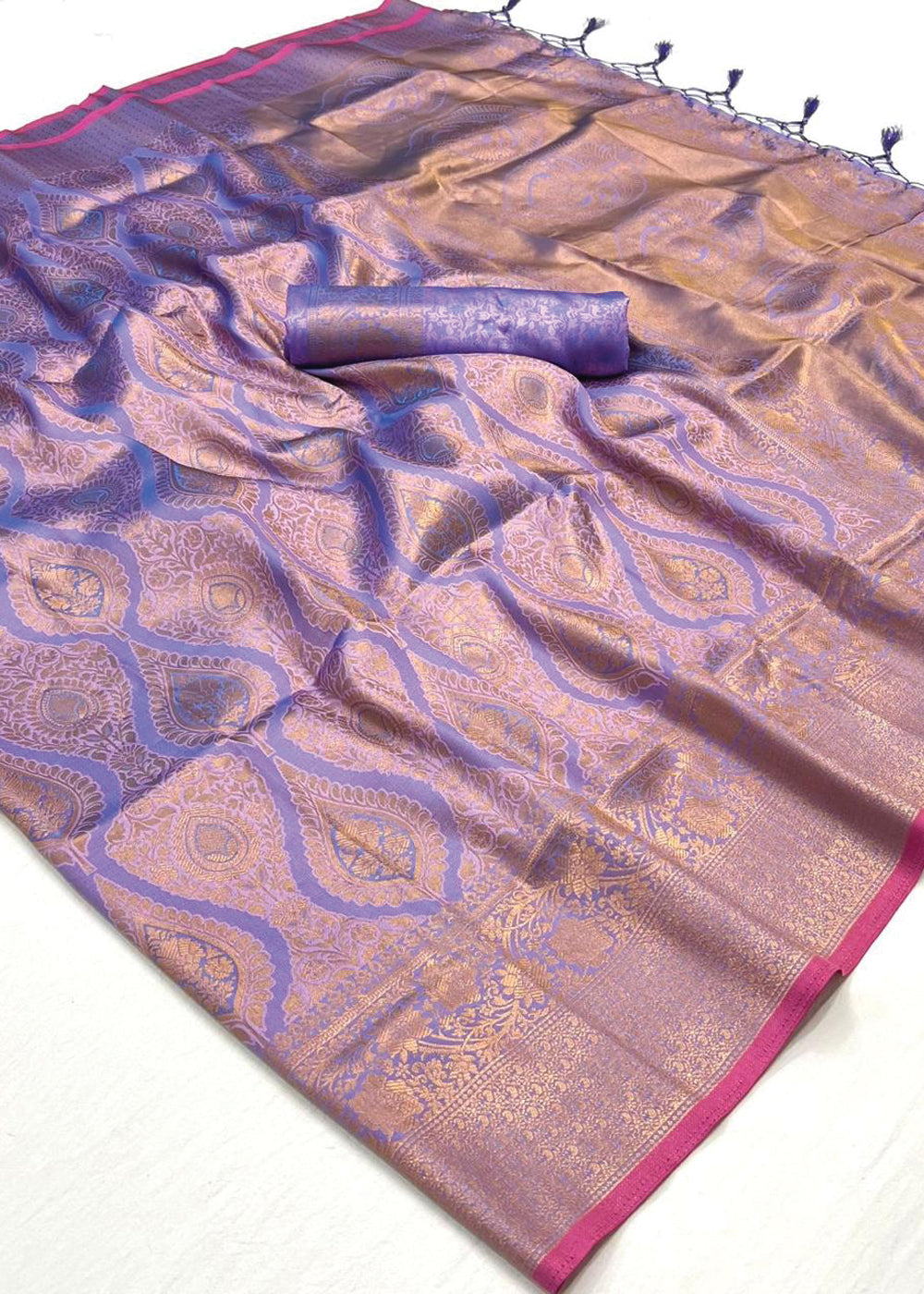 Lavender Regal Banarasi Silk Saree with Gold & Silver Zari Brocade Work