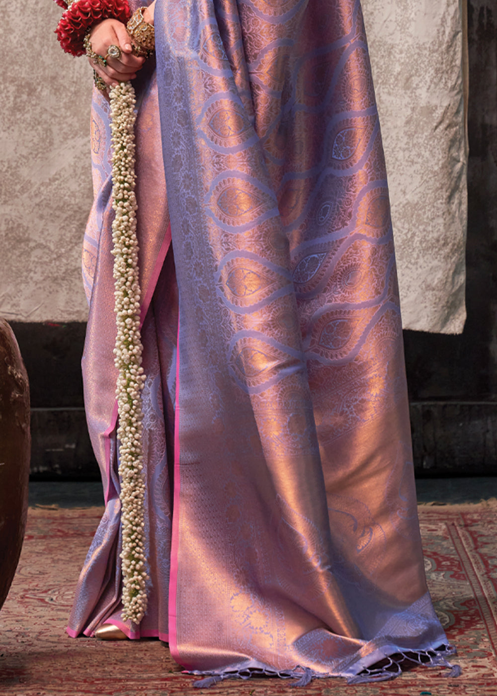Lavender Regal Banarasi Silk Saree with Gold & Silver Zari Brocade Work