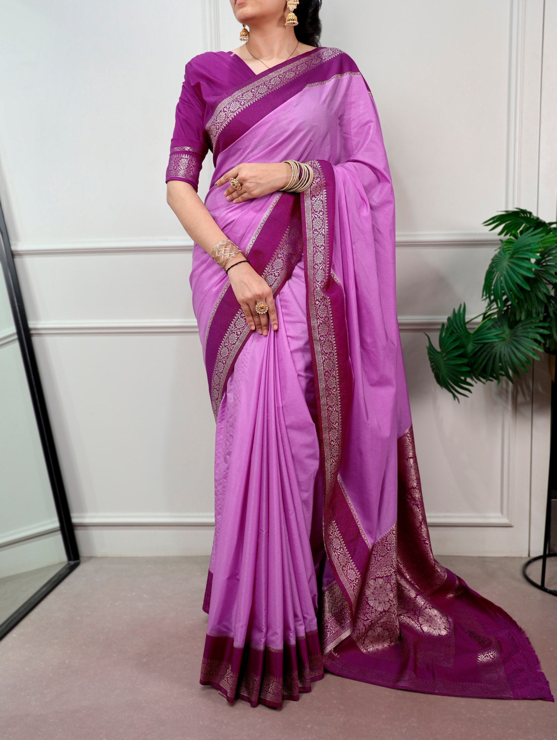 Lavender Saree with Zari Weaving Work