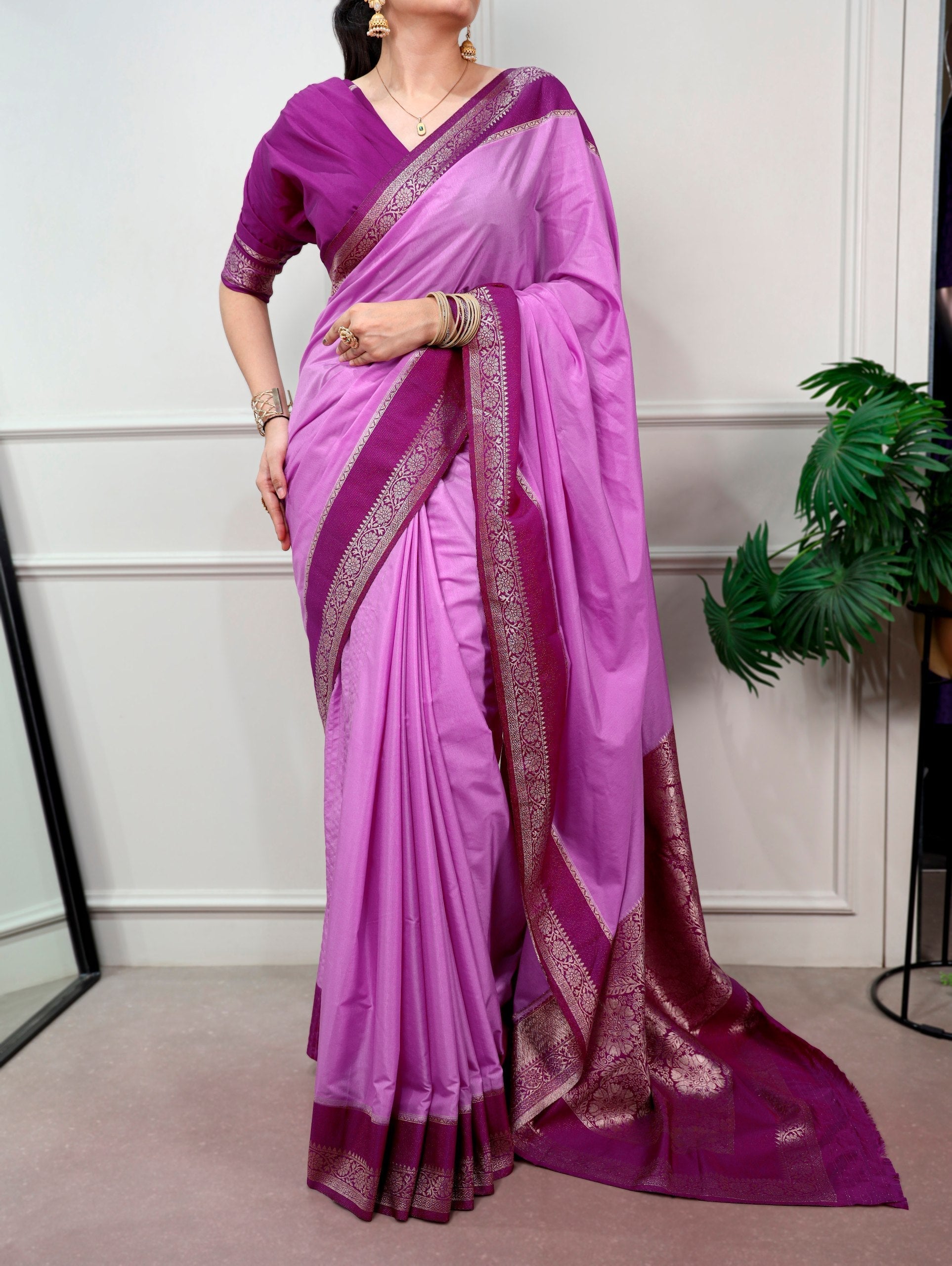 Lavender Saree with Zari Weaving Work