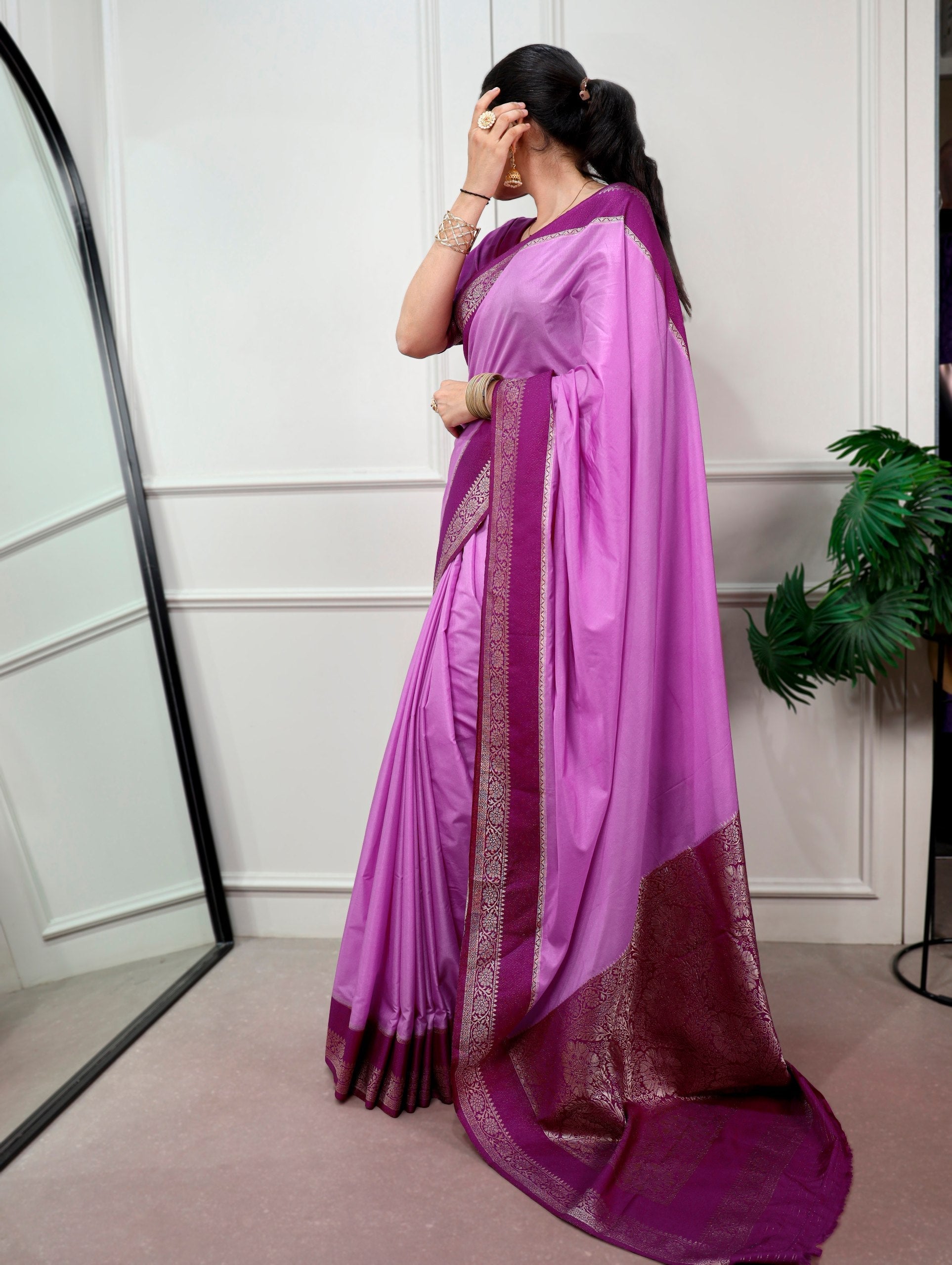 Lavender Saree with Zari Weaving Work