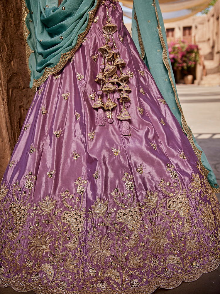 Lavender Satin Silk Sequins embroidery Semi-Stitched Lehenga choli & Dupatta